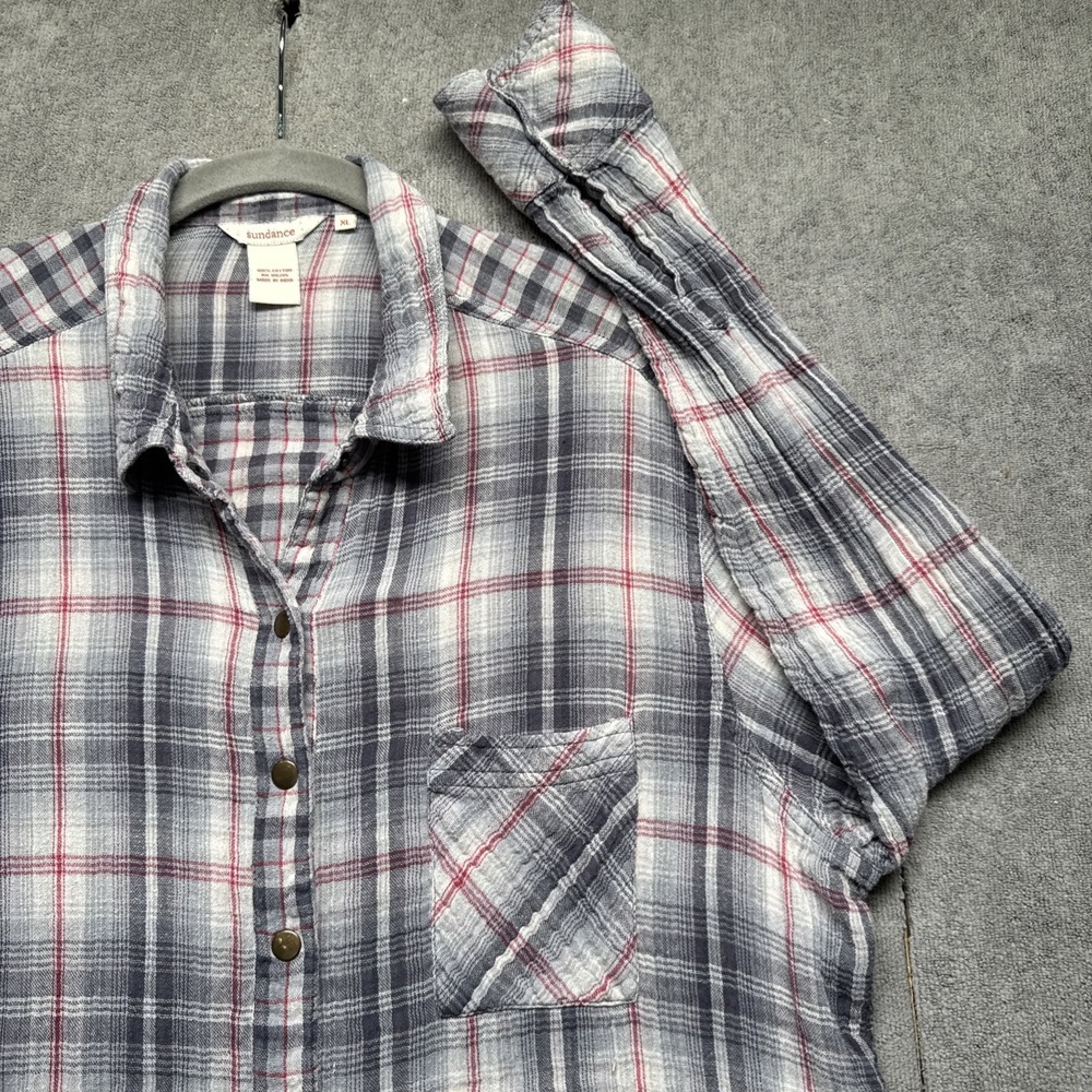 Sundance Women's Plaid Snap Button Shirt Western‎ Pearl Snap Top XL